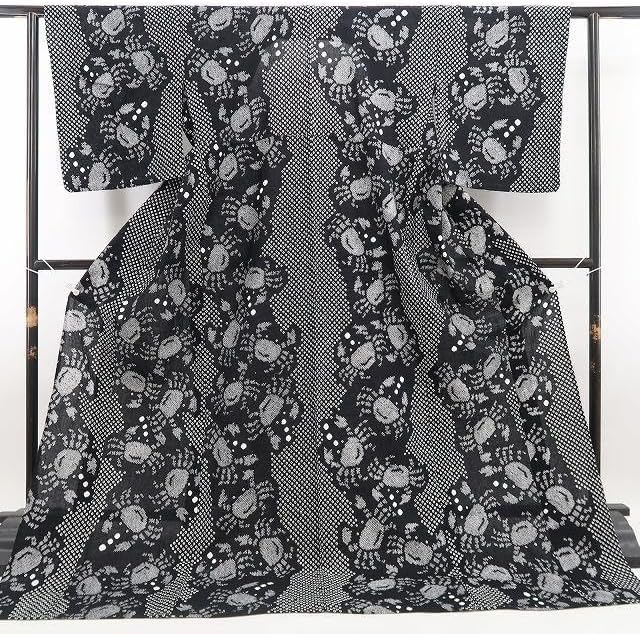 新品 きぬたや お仕立て上がり カニ 夏着物 有松鳴海絞り 高級浴衣 5801① 新品 きぬたや 仕立て上がり品 カニ 夏着物 綿 仕付け糸付 高級浴衣